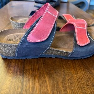 SABATINI Sandals sz40/9.5 Red and Black Suede w/ cork wedge
